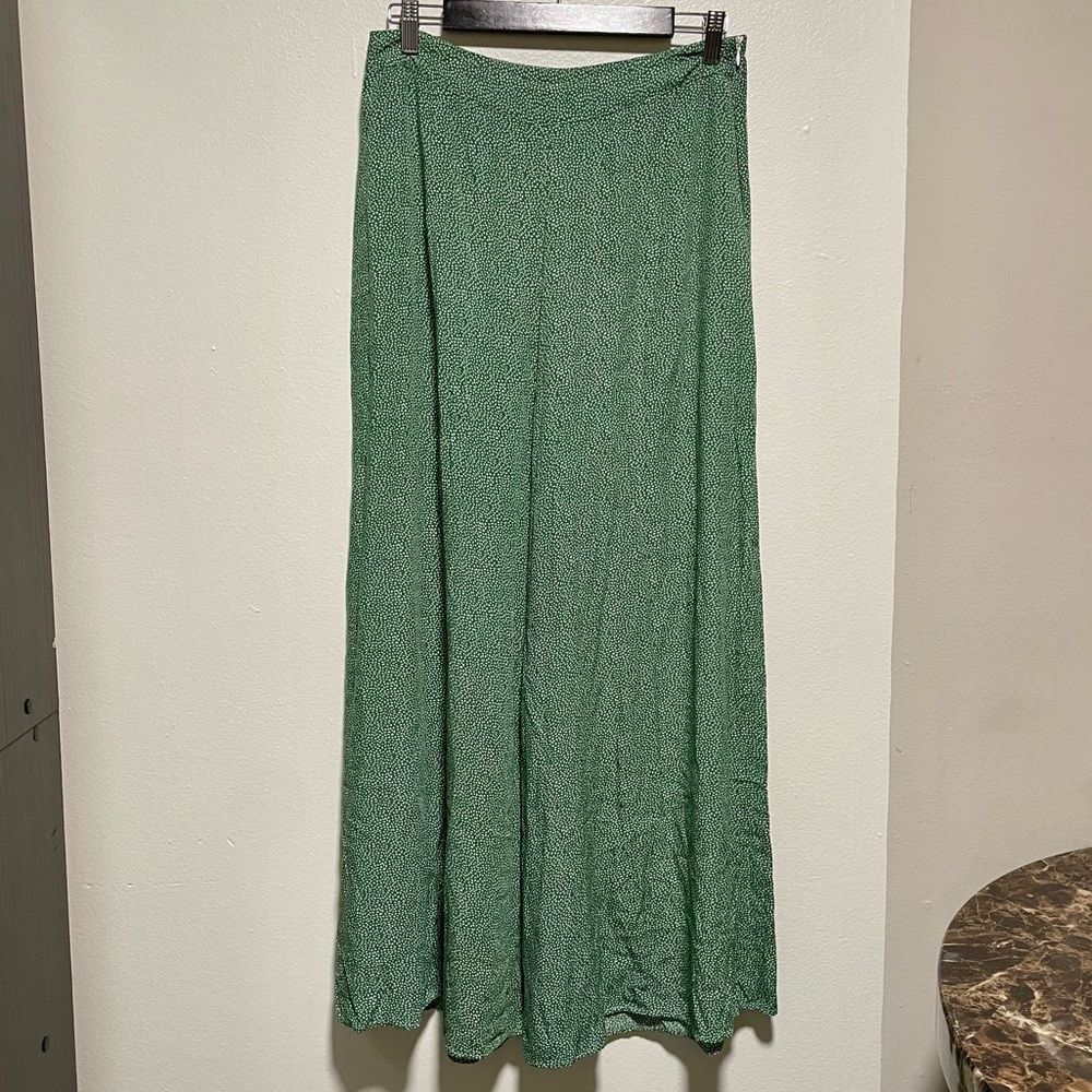 Flowy Geometric Floral Green White 100% Rayon Boho Comfy Wide Leg Soft Pants